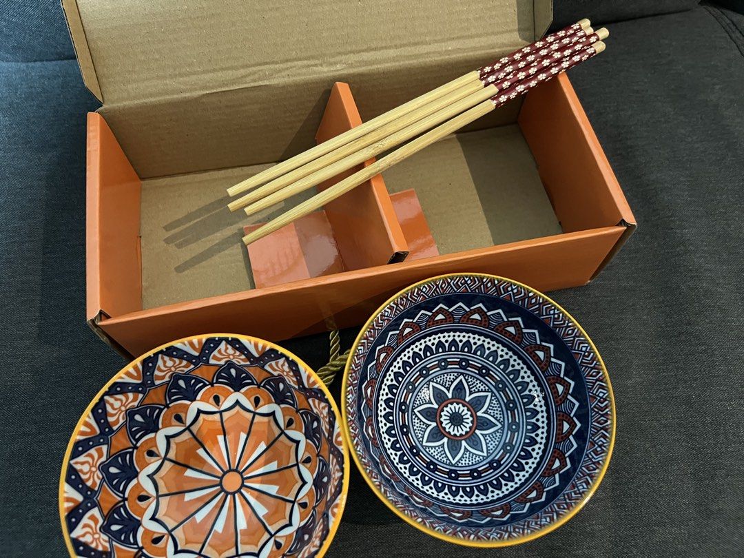 Mandala Design Ceramic Bowl and Chopstick Set515763896268902401