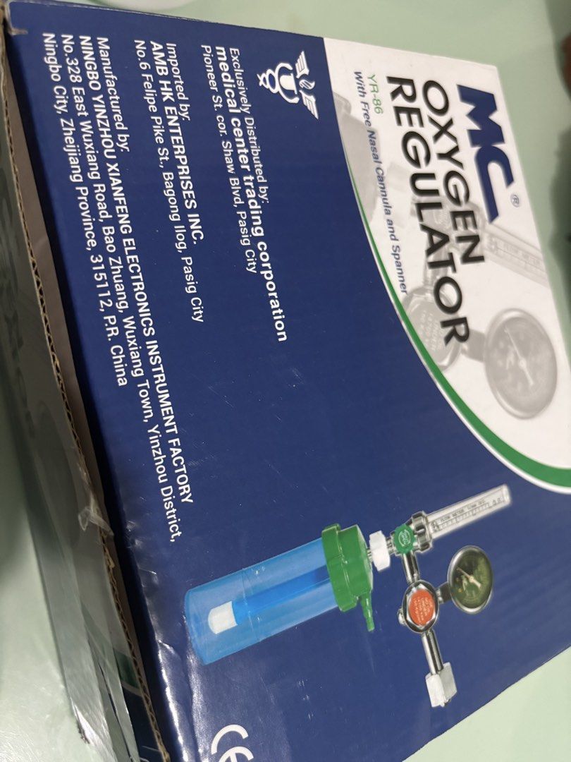 MC Oxygen Regulator YR-86 With Nasal Cannula and Spanner (Category: Medical Supplies & Tools) located in Cainta. Submitted by sarisari_online2020 (Listing ID 1451057228, Image 1). Description: - MC Oxygen Regulator YR-86 - Includes nasal cannula and spanner - Manufactured by AMB HK ENTERPRISES INC. - Distributed by Medical Center Trading Corporation - Ideal for medical use.