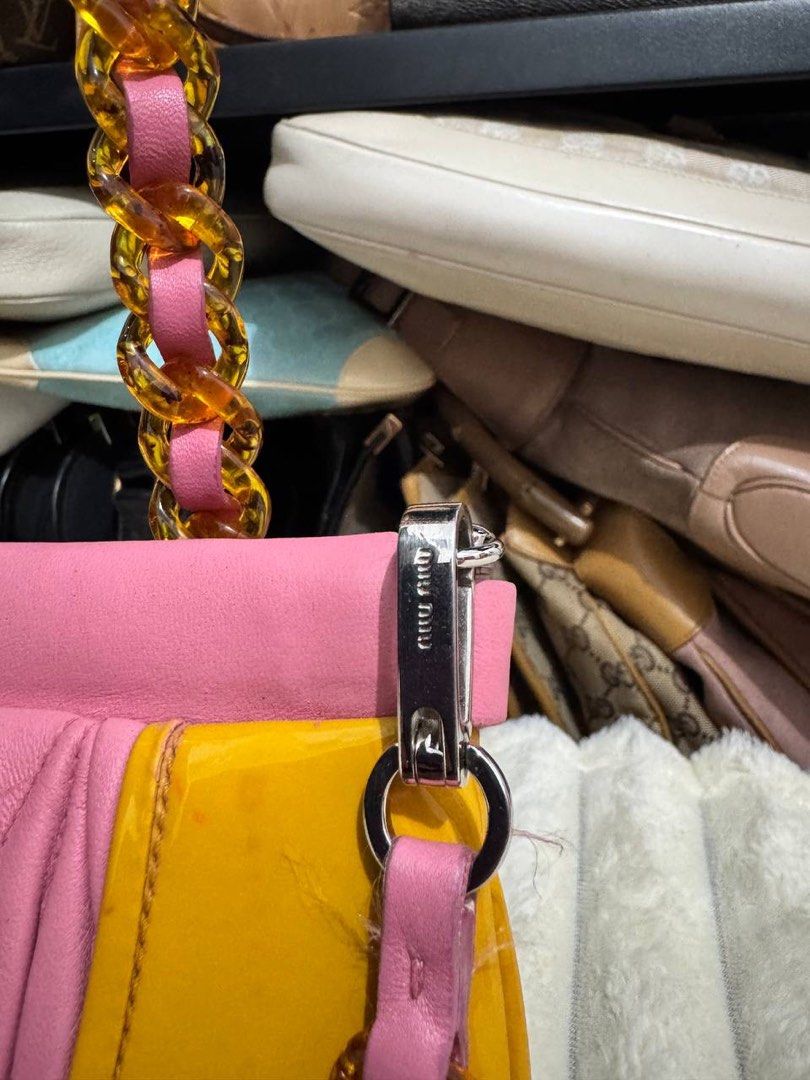 Miu Miu Matelassé Quilted Sling (Category: Luxury Bags & Wallets) located in Angeles City. Submitted by Miss_No_Limits_Ph (Listing ID 1450959163, Image 3). Description: Miu Miu Matelassé Quilted Sling Condition & Flaws: (See Detailed Pictures Attached) Made in Italy 📐 Measurements in CM Height: 17 Width: 27 Depth: - Sling: 117 Code: 142 📎 TAKE NOTE : • Please note that this is a used / thrifted piece, and minor imperfections are part of its uni
