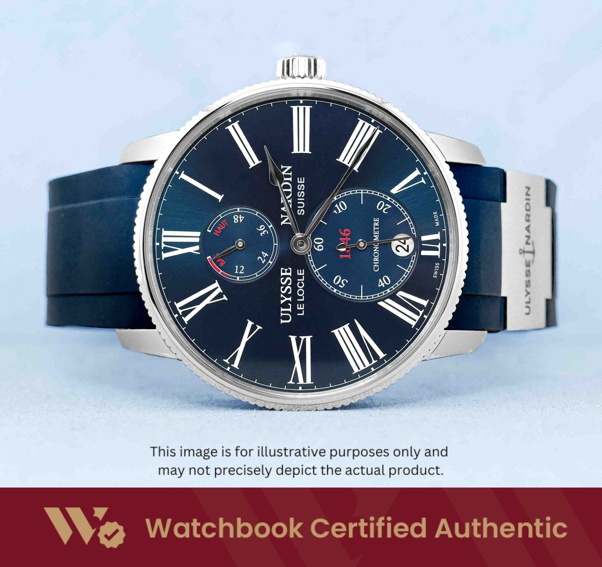 New Ulysse Nardin Marine Leather 1183-310/43 Blue Dial A7529 Jun 2026 (Category: Watches) located in Singapore. Submitted by watchbooksg (Listing ID 1445686841, Image 1). Description: Watchbook Swiss-Standard Certified: Professional Authentication You Can Trust Every watch undergoes systematic 60-point verification by Swiss-trained watchmakers at our in-house Watchbook Service Centre. We verify all checkpoints—movement, dial, case, bracelet, crow