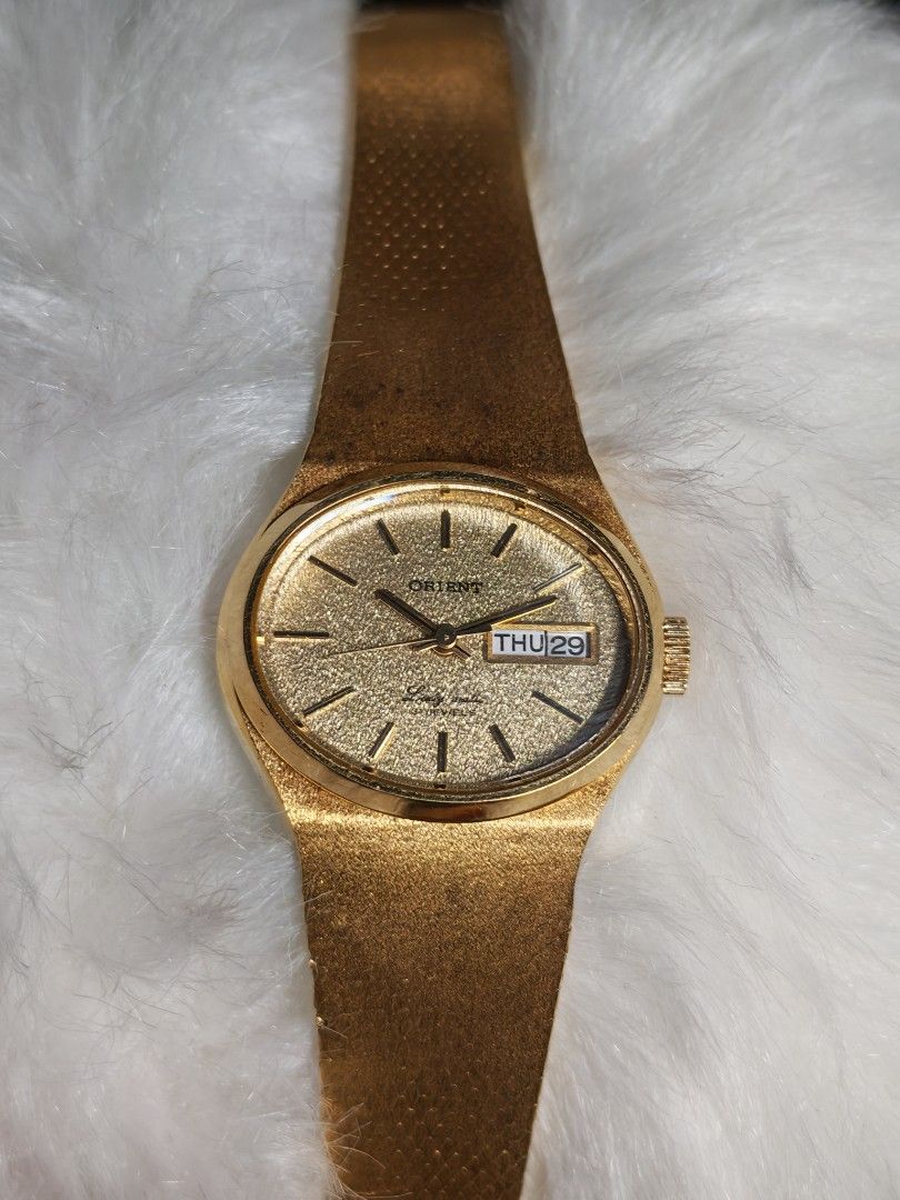 Vintage Orient Ladymatic 21 Jewels (Gold) (Category: Women's Watches) located in Trece Martires City. Submitted by heirloomhoursph (Listing ID 1451123033, Image 3). Description: ✨ Heirloom Hours – Available Piece ✨ Orient Ladymatic 21 Jewels Automatic Watch (Gold) Php 4,999 + sf Details: ■ Brand/Series: Orient ■ Model Number: I239404-30 ■ Movement: Automatic ■ Design Origin: Japan ■ Case Back Material: Stainless Steel ■ Case Size: 25mm ■ Wrist Si