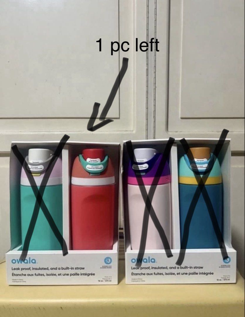 OWALA 16oz Freesip Bottles from Canada (Category: Water Bottles & Tumblers) located in Manila. Submitted by carmiscloset (Listing ID 1451023610, Image 1). Description: - Authentic OWALA 16oz Freesip Bottles - Imported directly from Canada - Leak-proof and insulated design - Features a convenient built-in straw - Available in stylish colors (check photos for current availability) - Insulated for your cold drinks - Limited stock remaining.