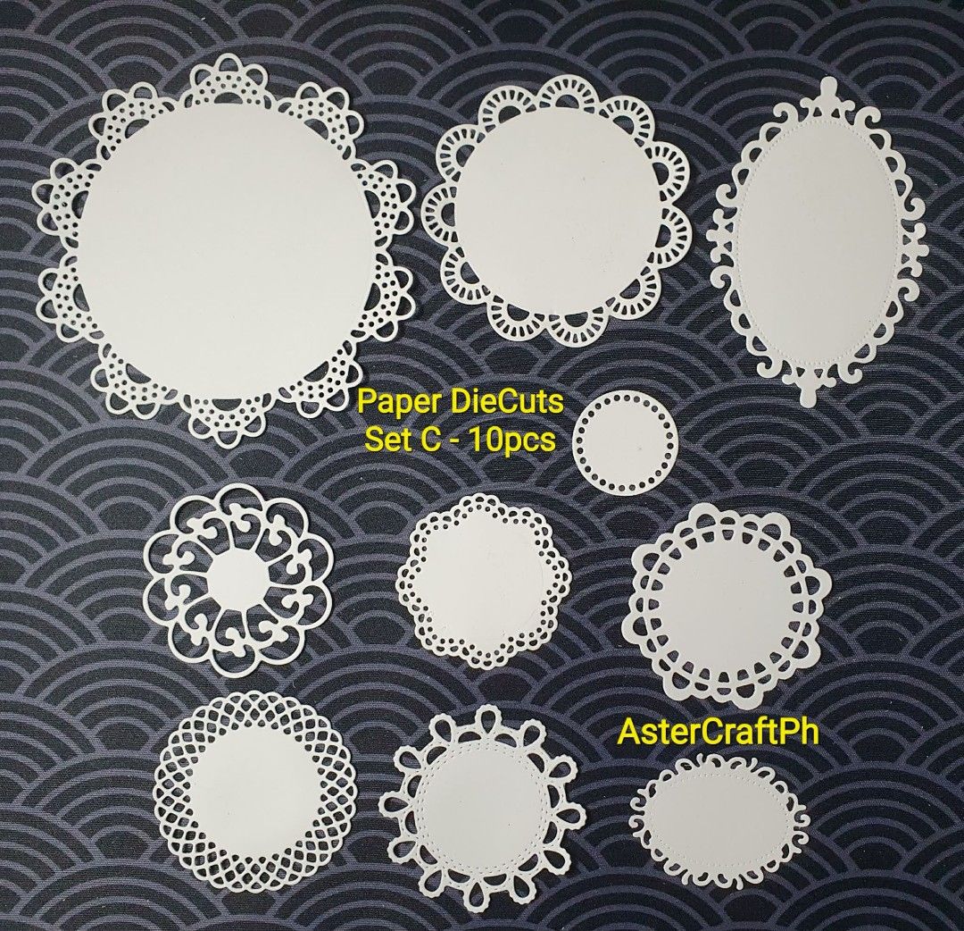 AsterCraftPh_Paper DieCuts Set C - 20pcs (Category: Craft Supplies & Tools) located in Calamba. Submitted by astercraftph (Listing ID 1450943956, Image 1). Description: - Inclusion: 10 designs x2 paper die-cuts (20pcs/set) - Cardstock: 180-220gsm - Available in various colors - Features delicate, lacy edges - Various shapes and sizes - Ideal for scrapbooking, card making, and other paper crafts - Brand: AsterCraftPh.
