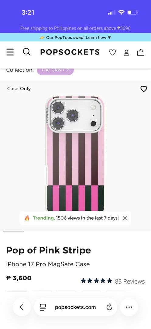 Popsocket case for iphone 17 pro (Category: Cases & Sleeves) located in Cabanatuan. Submitted by macesha (Listing ID 1451047673, Image 2). Description: Used once only for 2 days.