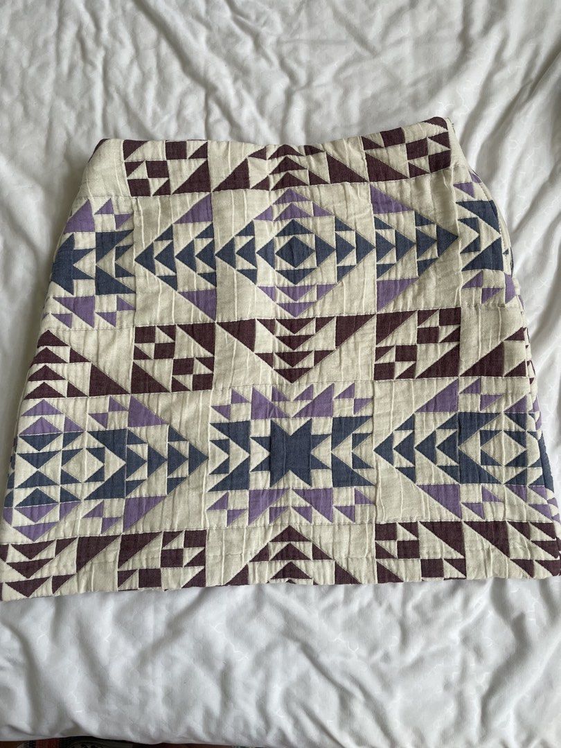 Promod Quilted Geometric Print Mini Skirt (Category: Skirts) located in Las Pinas. Submitted by serialthrifter (Listing ID 1450970695, Image 1). Description: - Promod quilted mini skirt - Geometric patchwork design (purple, blue, burgundy) - Elasticated waistband for comfort - Unique and stylish piece Length: 17 in Width: 14 in (waist) Never used. Price negotiable. RFS: need funds for school.