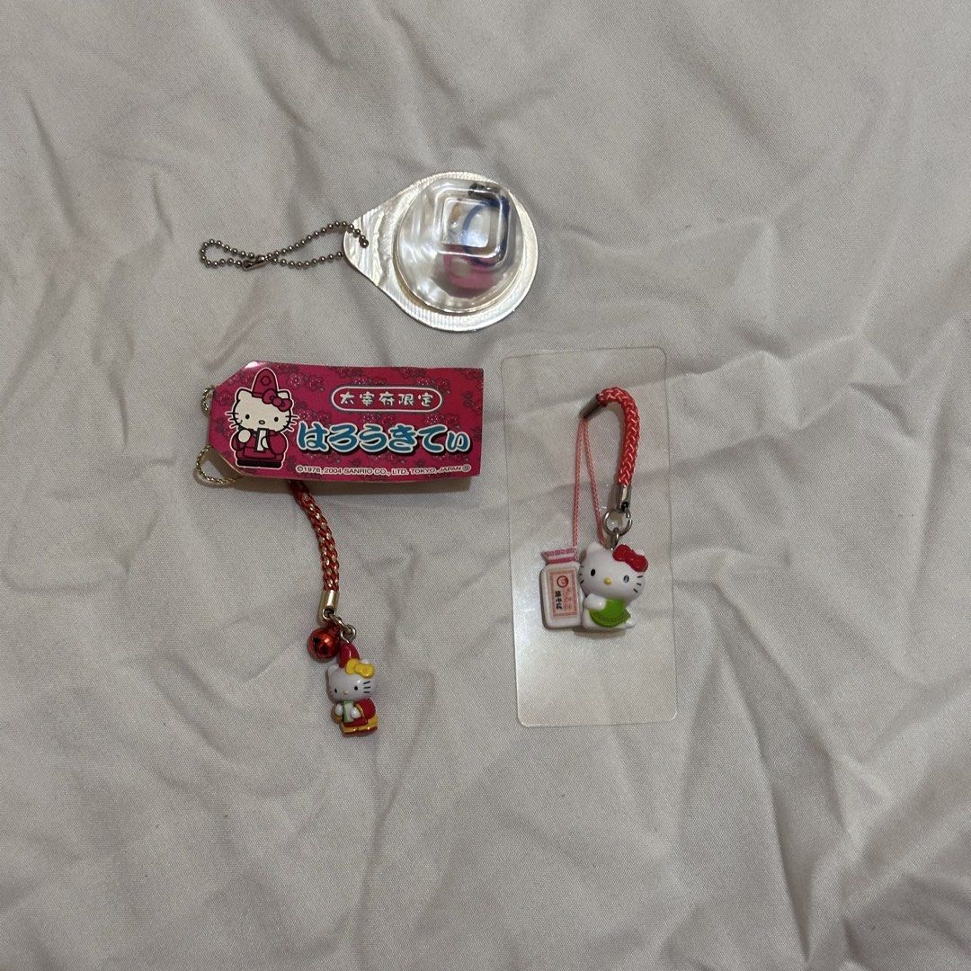 [READ DESCRIPTION] Hello kitty japanese gotochi (Category: Character Goods) located in Marilao. Submitted by morizen (Listing ID 1408361417, Image 2). Description: TAKE ALL: 600 PESOS FREE SHIPPING individual prices: * (250 PHP) Bell-type Fukuoka Dazaifu Shrine Hello Kitty Gotochi * (280 PHP) 2005 Rare Meiji Dairy Hello Kitty Jelly Cup keychain * (180 PHP) 2009 Hello Kitty x Maruchan Yakisoba Gotochi --- mop: gcash/maribank/bdo mod: j&t.