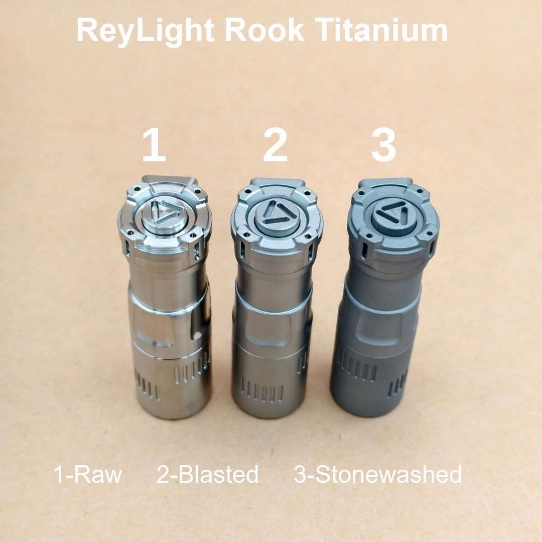ReyLight Rook Titanium Flashlight - Raw, Blasted, Stonewashed (Category: Lighting) located in Makati City. Submitted by cee_store (Listing ID 1451041891, Image 3). Description: ReyLight Rook Titanium Php8350 only + shipping FFL351A-4500K LED Comes with rechargeable 18350 battery w/ USB-C charging port. Group1: (Moonlight)-2%-20%-100% ( Default) Group2: (ML)-10%-40%-100% Group3: (ML)-2%-10%-50% Group4: (ML)-50%-100%-strobe-SOS Click here for the p