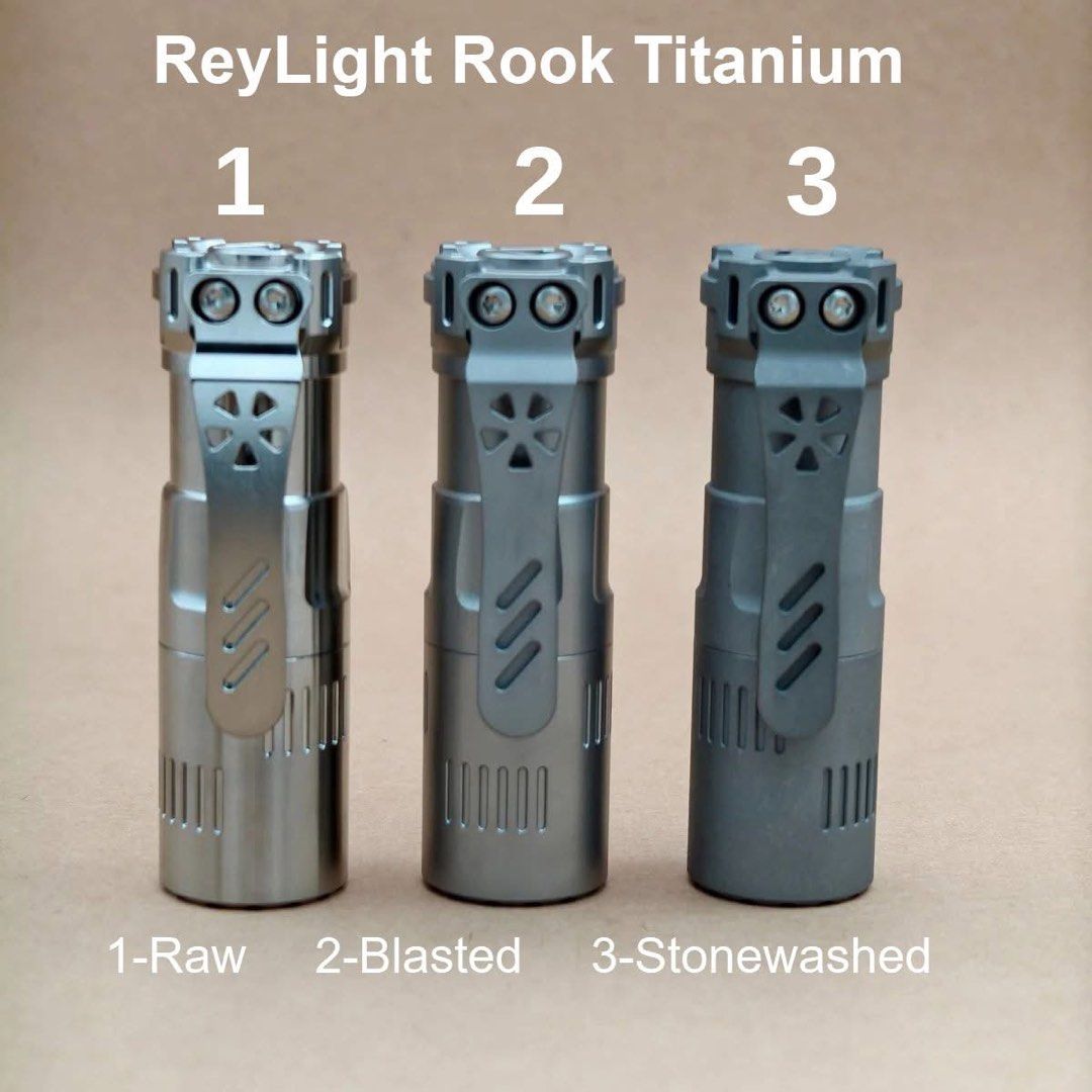 ReyLight Rook Titanium Flashlight - Raw, Blasted, Stonewashed (Category: Lighting) located in Makati City. Submitted by cee_store (Listing ID 1451041891, Image 2). Description: ReyLight Rook Titanium Php8350 only + shipping FFL351A-4500K LED Comes with rechargeable 18350 battery w/ USB-C charging port. Group1: (Moonlight)-2%-20%-100% ( Default) Group2: (ML)-10%-40%-100% Group3: (ML)-2%-10%-50% Group4: (ML)-50%-100%-strobe-SOS Click here for the p