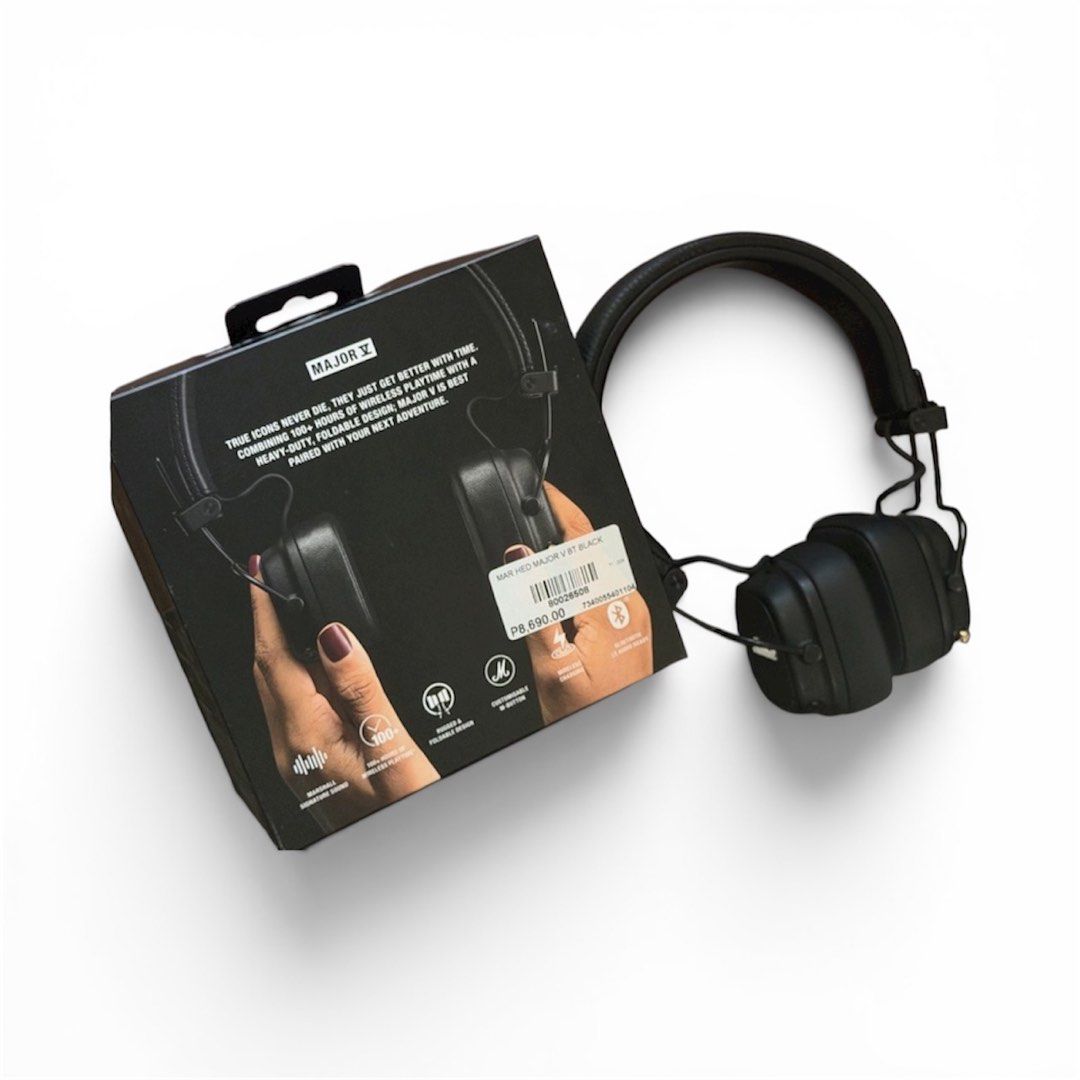 RUSH MAJOR V (Category: Headphones & Headsets) located in Manila. Submitted by avldm (Listing ID 1451024773, Image 2). Description: *Wireless connectivity - Bluetooth 5.3 *Wired connectivity - 3.5 mm Input/output *Connectivity - Bluetooth + wire *Bluetooth range - 10 m / 30 ft *Customise sound - Yes “Controls - Control knob, M-button *Voice command - No *Codecs - SBC + MPEG-2 AAC + LC3 *Microphone & Remote - Yes *Active Noise Cancellation - No Wh