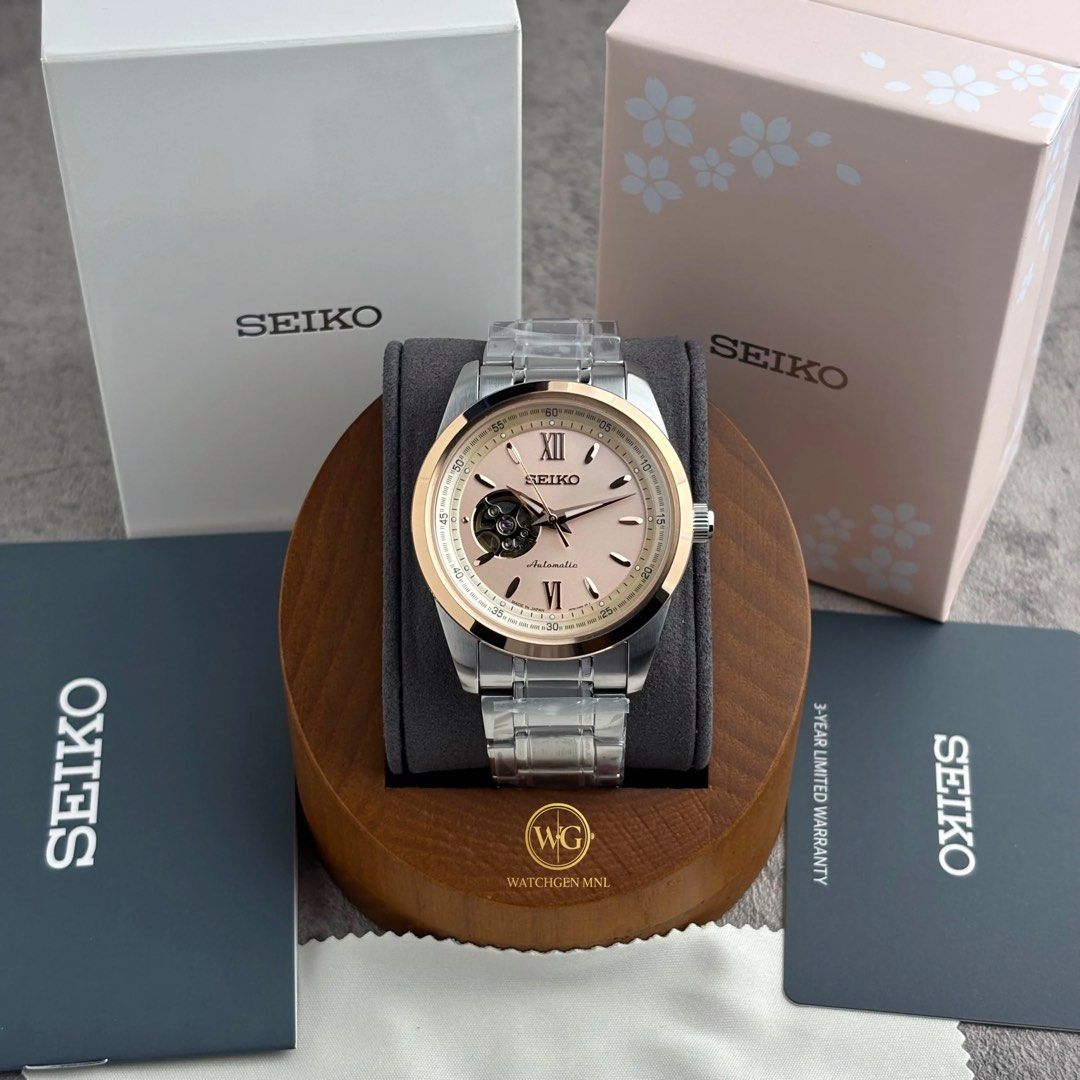 Seiko Sakura Blooming 2026 SCVE064 (Category: Men's Watches) located in Manila. Submitted by drhanlie (Listing ID 1451062438, Image 3). Description: Seiko Selection SCVE064 ⌚️ 2026 Sakura Blooming Limited Edition FOR ONLY ₱17,490 ✅ Specs: Movement: 4R38 Automatic (manual winding) Crystal: Hardlex crystal Case Size: 42.0mm Thickness: 11.6mm Water Resistance: 10 bar (100m) Power Reserve: Approx. 41 hours Case Material: Stainless steel with pink gol