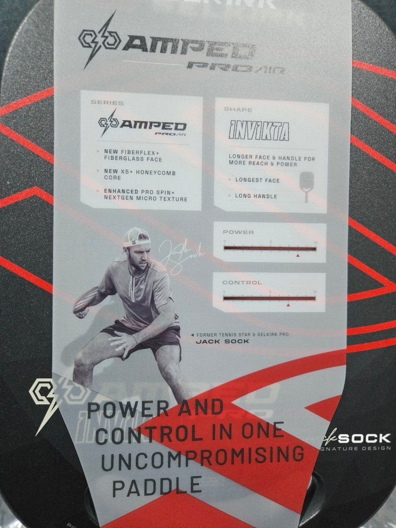 Selkirk Amped Pro Air Jack Sock Edition (Category: Racket and Ball Sports) located in Quezon City. Submitted by bossjec (Listing ID 1451012130, Image 3). Description: Brandnew Sealed 100% Original from SELKIRK SRP is 200USD in US ( see tag price ) Selkirk Premium paddle line **Selkirk Amped Pro AIR INVIKTA** Jack Sock SPECIAL EDITION PADDLE ( Crimson Black ) 16mm Aero-Duraedge Edgeless design 360° Protomolding Flexfoam SELLING FOR ONLY 7.5K CUBAO
