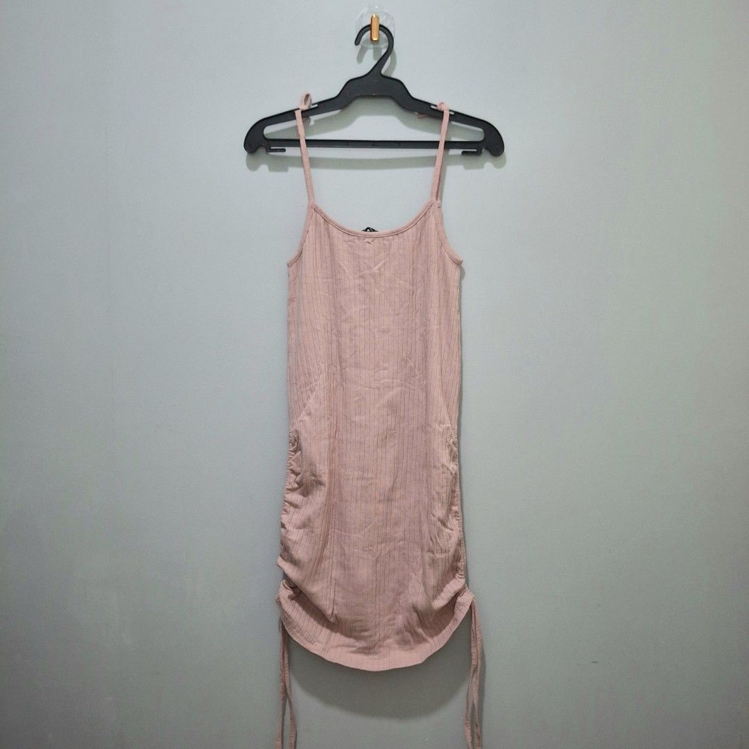 Shein Pink Ribbed Ruched Drawstring Spaghetti Strap Adjustable Side Mini Fitted Bodycon Dress (Category: Dresses) located in Naga. Submitted by formerlymine (Listing ID 1451059665, Image 1). Description: .