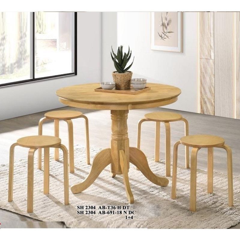Solid Wood Dining Table Set (Category: Tables & Sets) located in Singapore. Submitted by yoyohk_shop (Listing ID 1451018273, Image 1). Description: Solid Wood Dining Table Set Price: S$269 Material: 100% Solid Wood Specifications: 1 round table with 4 matching solid wood stools, Walnut & Natural two colour options Sizes: Round Table: 90cm Diameter × H75cm Stool: 30cm Diameter × H45cm ## Core selling points 1. Overall dimension for your reference,