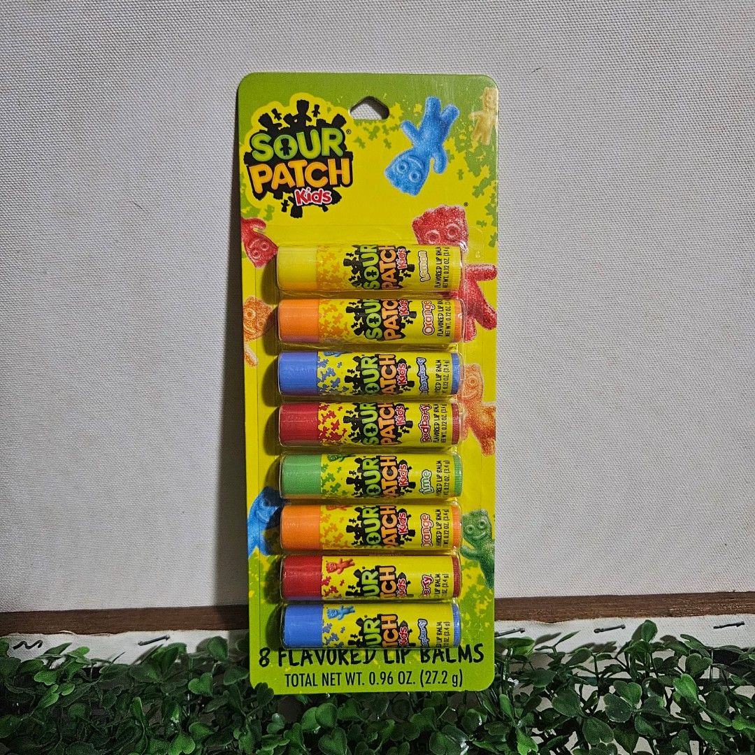 Sour patch Lip Balm per piece (Category: Face Care) located in Imus. Submitted by a.niko (Listing ID 1451108604, Image 1). Description: - Sour Patch flavored lip balms - Fun and flavorful lip care - Keeps lips moisturized - Perfect for fans of Sour Patch Kids 120 pesos each.