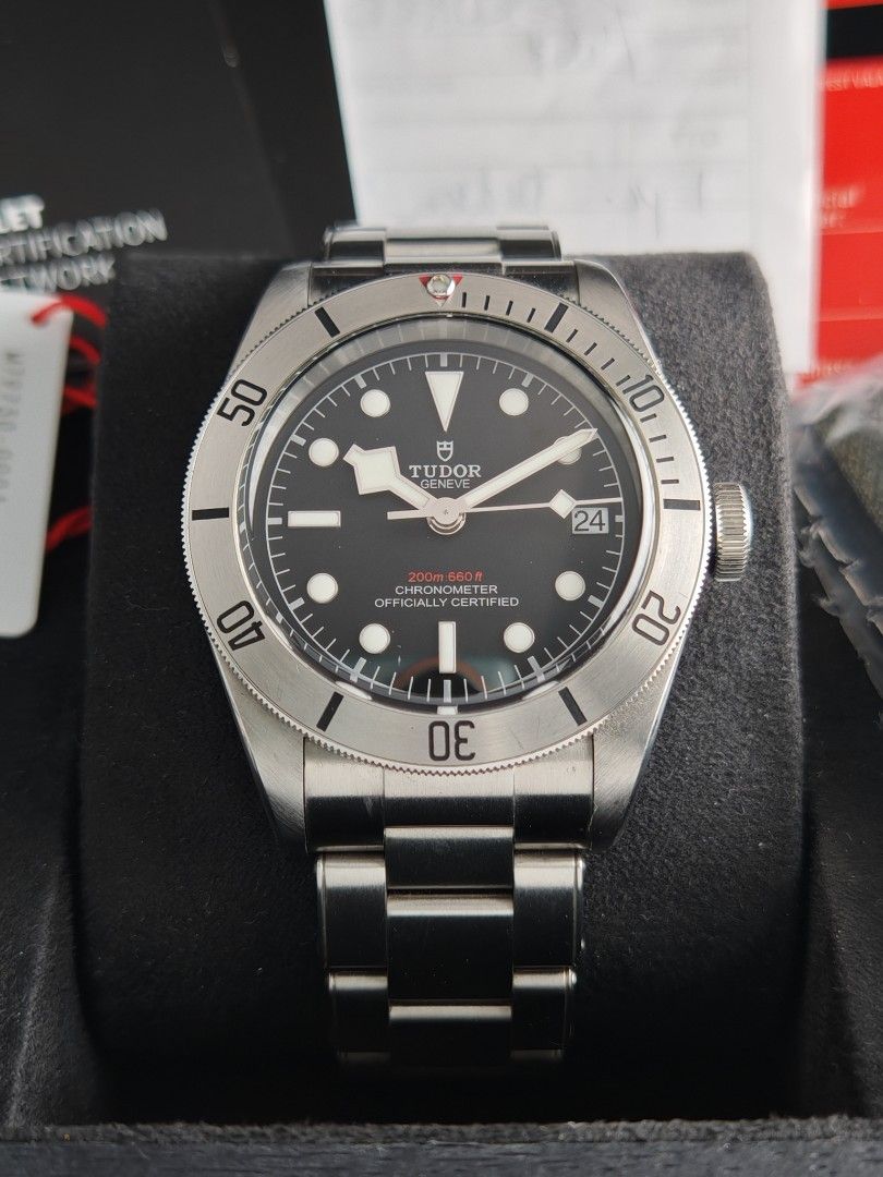 Tudor Black Bay 41mm (Category: Luxury Watches) located in San Juan City. Submitted by MW_888 (Listing ID 1451029268, Image 3). Description: Tudor Black Bay 41mm Black dial, steel bezel Ref 79730 Local AD, 2018 Inclusions: watch, original bracelet fit to approx 8" wrist (inner clasp with factory stickers, see photo), original nato strap, booklet, Tudor guarantee card, official receipt (Tudor Trinoma) and triple Tudor box *photo reference on 6.5" 