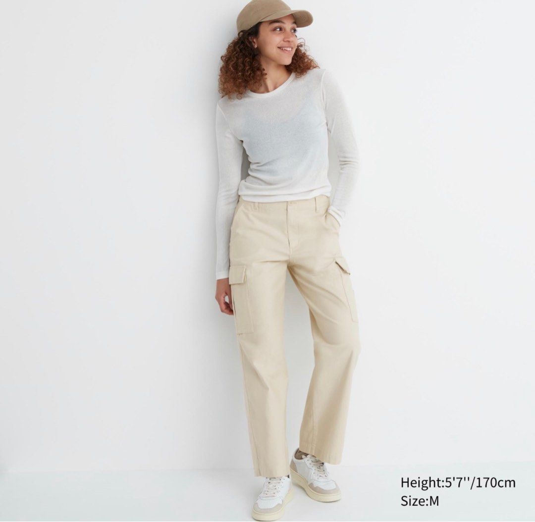 Uniqlo - Wide Straight Cargo Pants (Category: Other Bottoms) located in Muntinlupa City. Submitted by pickjes (Listing ID 1450989595, Image 2). Description: Brand: Uniqlo Color: Beige Size: Medium Measurements: • Waist - 14.5” • Inseam - 27” • Length - 38” Details - 100% cotton body. - On-trend wide cut. - Comfortable elastic waist. - Classic work pant details. Featuring cargo pockets at the sides and a flap pocket at the back. Condition: Lightly