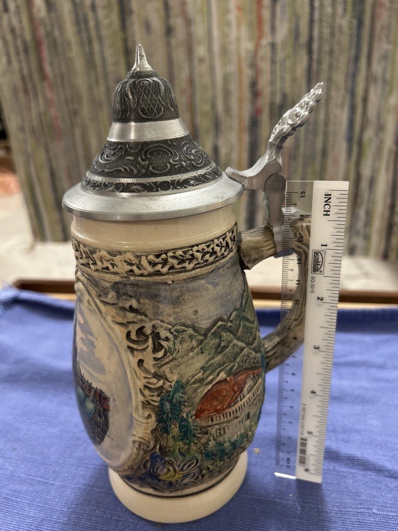 Vintage German Beer Stein with Pewter Lid