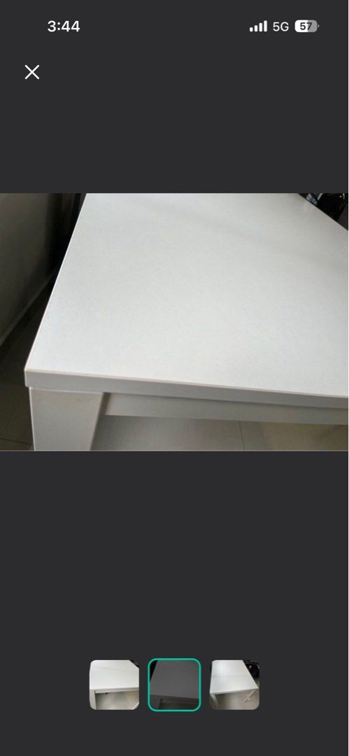 White Rectangular Table (Category: Tables & Sets) located in Singapore. Submitted by KCO22 (Listing ID 1451010582, Image 2). Description: - Simple white rectangular table - Features four sturdy legs for stability - Perfect for dining or as a work desk - Easy-to-clean surface - Fits well in most spaces - Selling due to relocation - 120x 60 sizes .