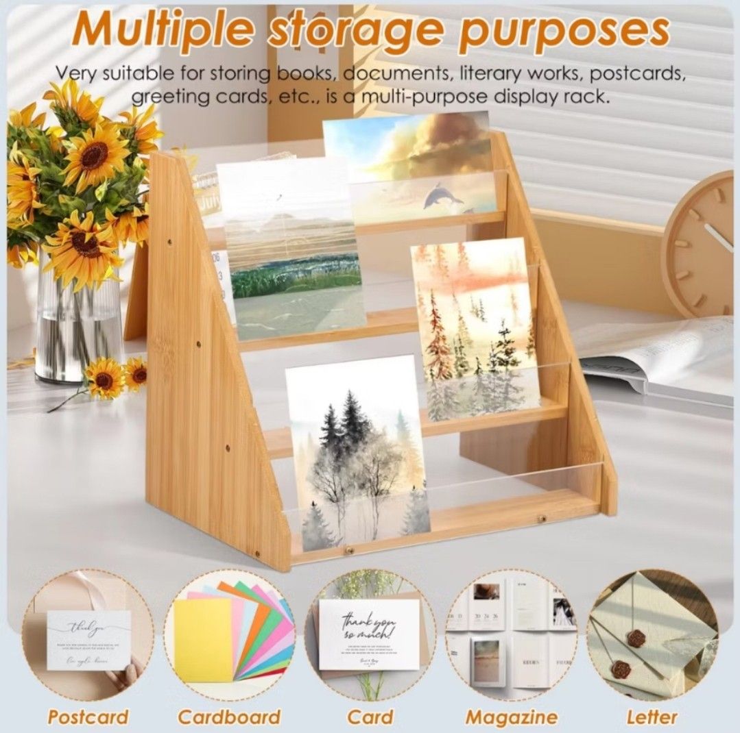 Wooden display shelf with clear acrylic front (Category: Shelves, Cabinets & Racks) located in Manila. Submitted by declutter_daruma (Listing ID 1451065806, Image 1). Description: - 4-tier display shelf - Made of durable bamboo wood - Features clear acrylic fronts on each level - Ideal for showcasing small items like collectibles or spices - Compact and space-saving design.