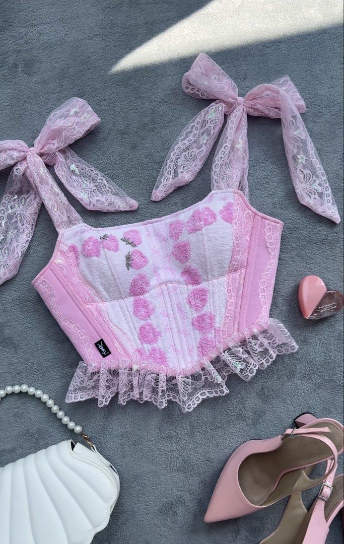 YSL Vintage Strawberry Corset Top (Category: Sleeveless) located in San Fernando. Submitted by aprillibaton (Listing ID 1451062365, Image 3). Description: One of a kind vintage strawberry YSL corset top, was made from a rare, discontinued vintage YSL Hanky. Measurements: Bust : 32-36 inches Waist: 23-28 inches Payment: GCash / Bank Transfer #YSL #VintageYSL #CorsetTop #Corset #CorsetPH .