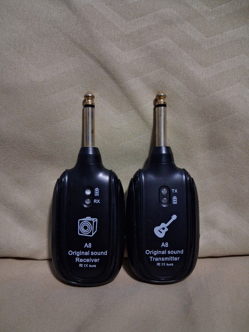 A8 Original Sound Transmitter Receiver Wireless Guitar System (Category: Other Audio Equipment) located in Manila. Submitted by warmtree_6c8201 (Listing ID 1451275745, Image 1). Description: - A8 Original Sound Wireless Transmitter & Receiver Set - For Guitars and other instruments - TX (Transmitter) and RX (Receiver) units included - Standard 1/4 inch jack for easy plug-in - Enjoy wireless freedom for your performances - Ideal for gigging musici