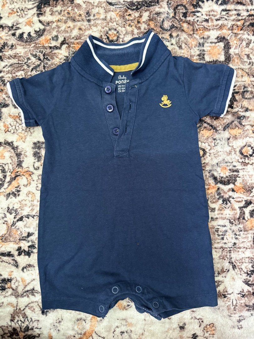 Baby Poney Navy Blue Polo Romper 6-9 Months (Category: Babies & Kids Fashion) located in Klang. Submitted by preloved_diya (Listing ID 1451220656, Image 1). Description: - Navy blue Baby Poney polo romper - Size: UK 6-9 months - Short sleeves with white trim - Cute rocking horse embroidery on chest - Button closure at neck - Snap buttons at crotch for easy diaper changes -add on postage Rm 9.