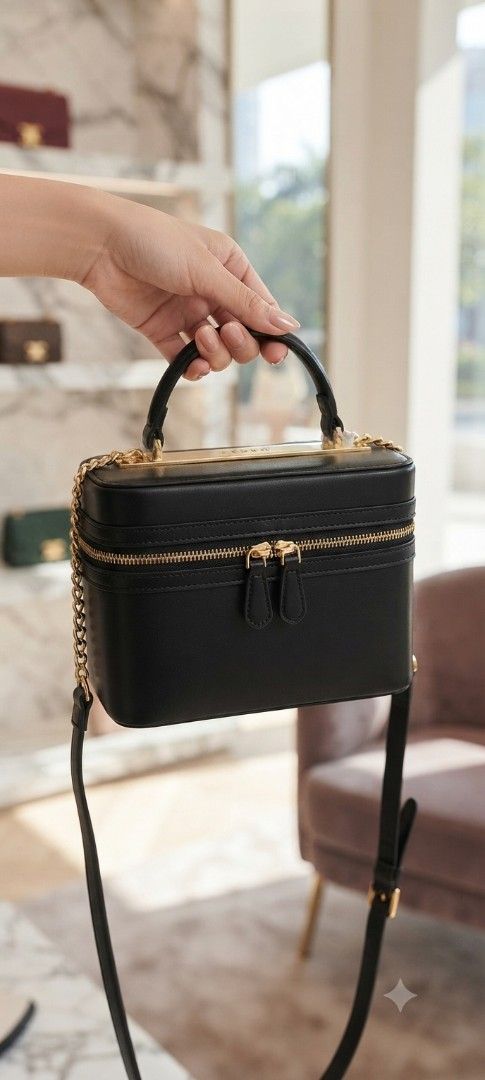 Brand new Black Vanity Case Bag with Chain Strap (Category: Cross-body Bags) located in Cavite. Submitted by house_of_tabitha (Listing ID 1451140288, Image 1). Description: - Pedro black vanity case handbag - Top handle and detachable chain strap - Gold hardware details - Zip closure for secure storage - Comes with original tags - Ideal for organizing essentials brand new with tags super nice.
