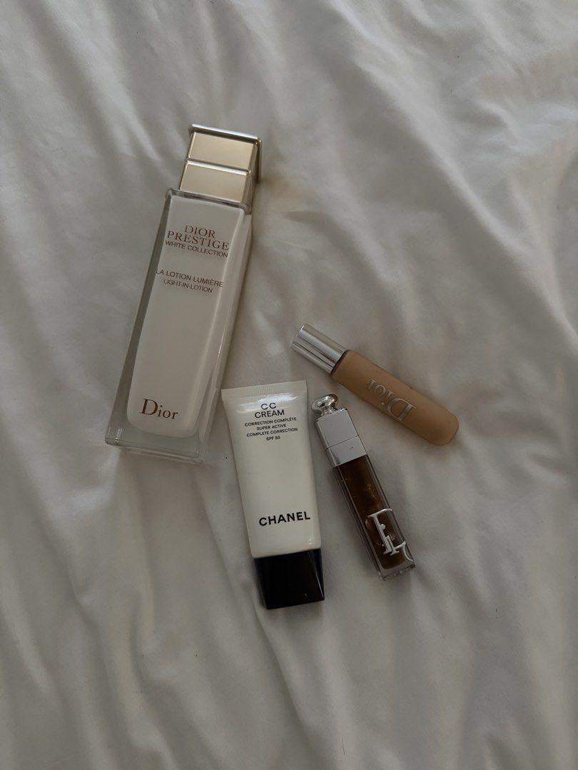 Chanel CC cream and Dior skincare & makeups bundle (Category: Makeup) located in Paranaque City. Submitted by l0___ (Listing ID 1451220204, Image 1). Description: - Dior prestige light in white lotion (9k srp) not for my skin - Chanel CC cream 20 beige i bought 2 when they discontinued this coz its so nice. Im selling the second one, opened May 2026) - Dior addict lip maximizer 020 mahogany (not a fan of lipglosses - Dior backstage concealer 2N R