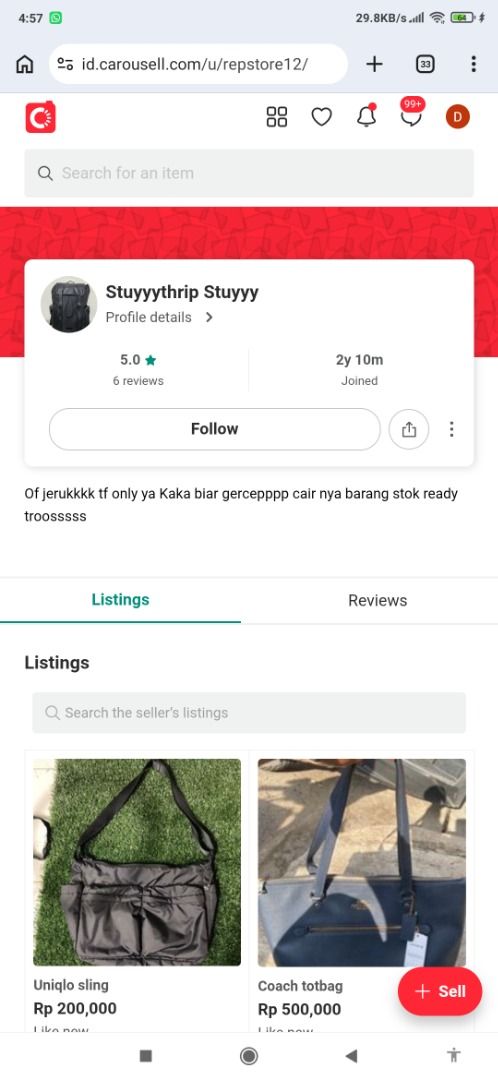 Coach original (Kategori: Tas & Dompet) berada di Blitar. Dikirim oleh jeje2022 (ID iklan 1451320851, Gambar 1). Deskripsi: Setelah ditransfer akun ku diblokir dan dia upload lagi barangnya..