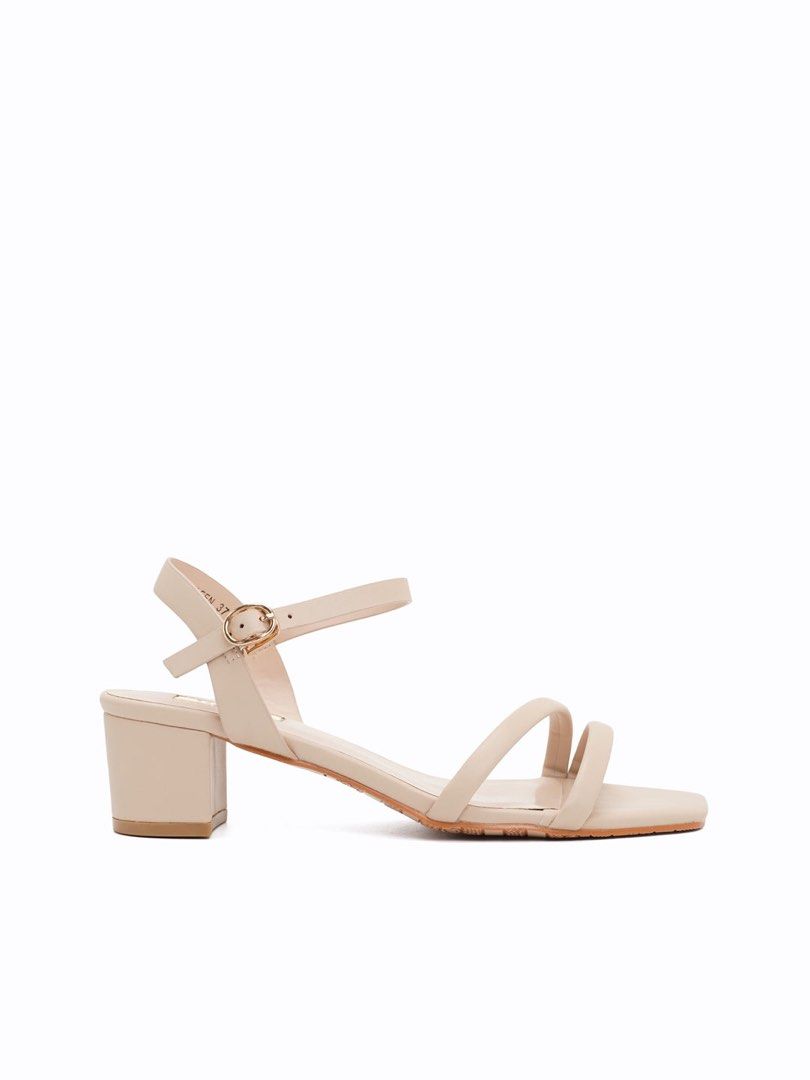 Figlia Nude Strappy Block Heel Sandals (Category: Heels) located in Pasay City. Submitted by acocloset (Listing ID 1451135949, Image 2). Description: - Brand: Figlia - Color: Nude -size 8 -used once - Style: Strappy sandals - Heel: Small block heel - Features: Adjustable ankle strap.