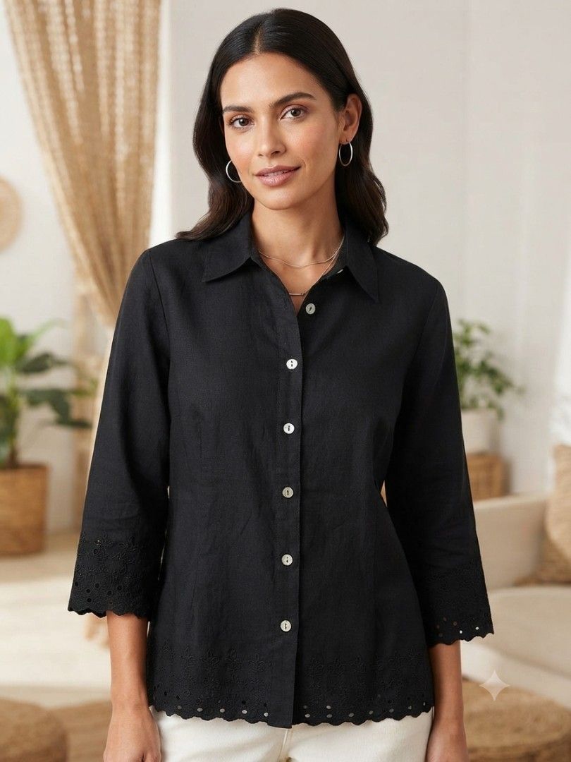 Gitti Black Linen Emroidered Blouse (Category: Blouses) located in Santa Cruz. Submitted by deenem (Listing ID 1451188590, Image 2). Description: Bust: 20(40) Lenght: 24.5.