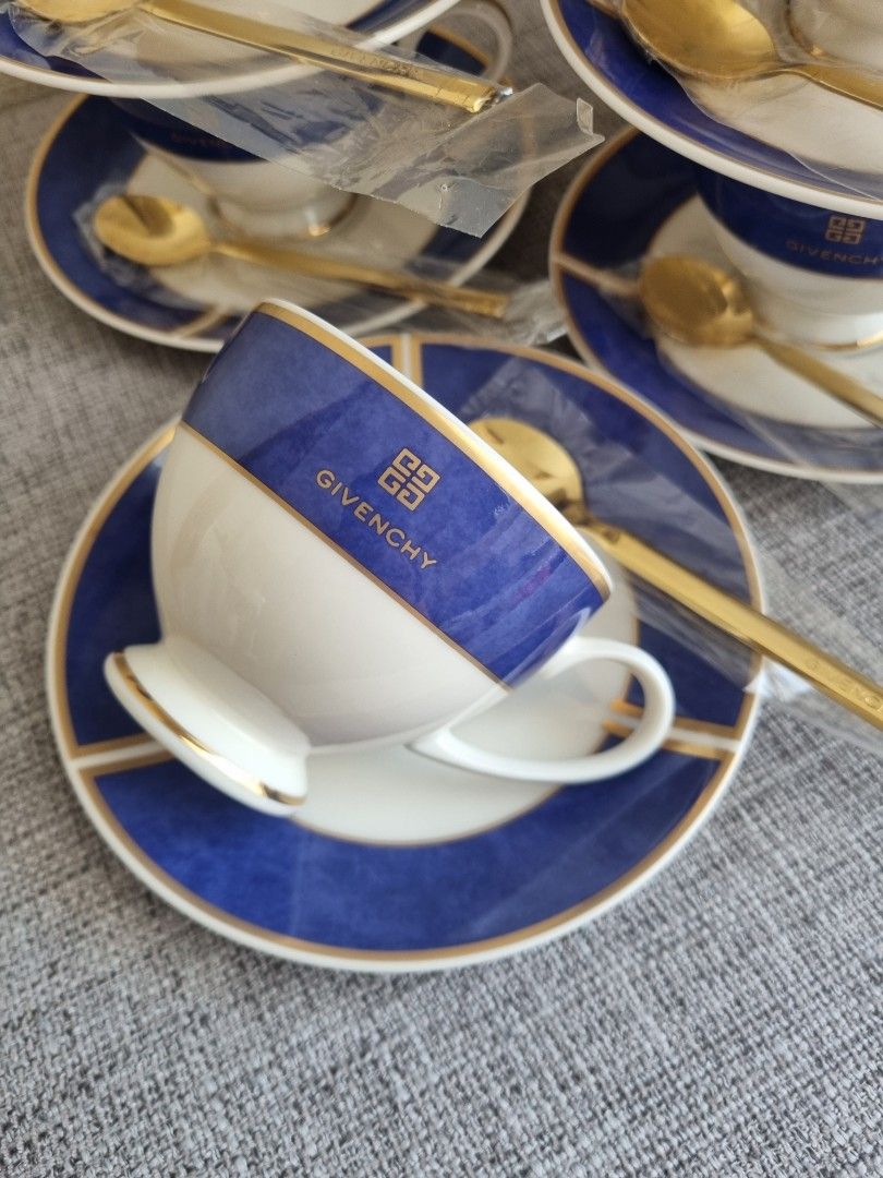 Givenchy Nautical Tea Cup&Saucer Set Footed with Gold Coffee Spoon (Category: Coffee & Tea Tableware) located in Porac. Submitted by tokyohome (Listing ID 1451230892, Image 1). Description: Givenchy Nautical Tea Cup&Saucer Set Footed with Gold Coffee Spoon Php 850 only / set (cup&saucer+spoon) At its best price On hand 🎌 5 sets available 🎌 Unused, take all with box 🎌 Cup (w 8.4 x h 6.9cm) Saucer (14.8cm) spoon (13cm) # 9 . . . #givenchyphilipp
