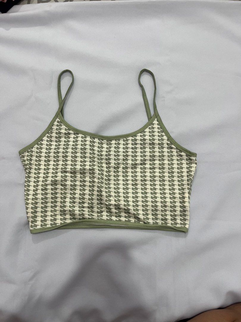 Houndstooth Pattern Crop Top with Spaghetti Straps (Category: Sleeveless) located in Las Pinas. Submitted by _potatoee (Listing ID 1451281735, Image 1). Description: Cute houndstooth pattern crop top. Cream and olive green colors. Spaghetti straps for a comfy fit..