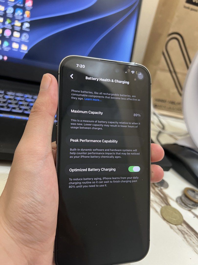 Iphone 14 Pro Max 512 GB 89BH (Category: iPhone 14 Series) located in Taguig. Submitted by makotokun (Listing ID 1451249311, Image 3). Description: iPhone 14 Pro Max for sale! No issue ❤️ -No Apple ID Issues -Openline (Any Sim is working) -LCD and Battery are not replaced Inclusions: -Cord -New Case No box (box is already broken) Specs: -6.7 Inch (True Tone is still Working) -Face ID (Still Crisp and Working) -A16 Bionic Chip -Deep Purple Color -