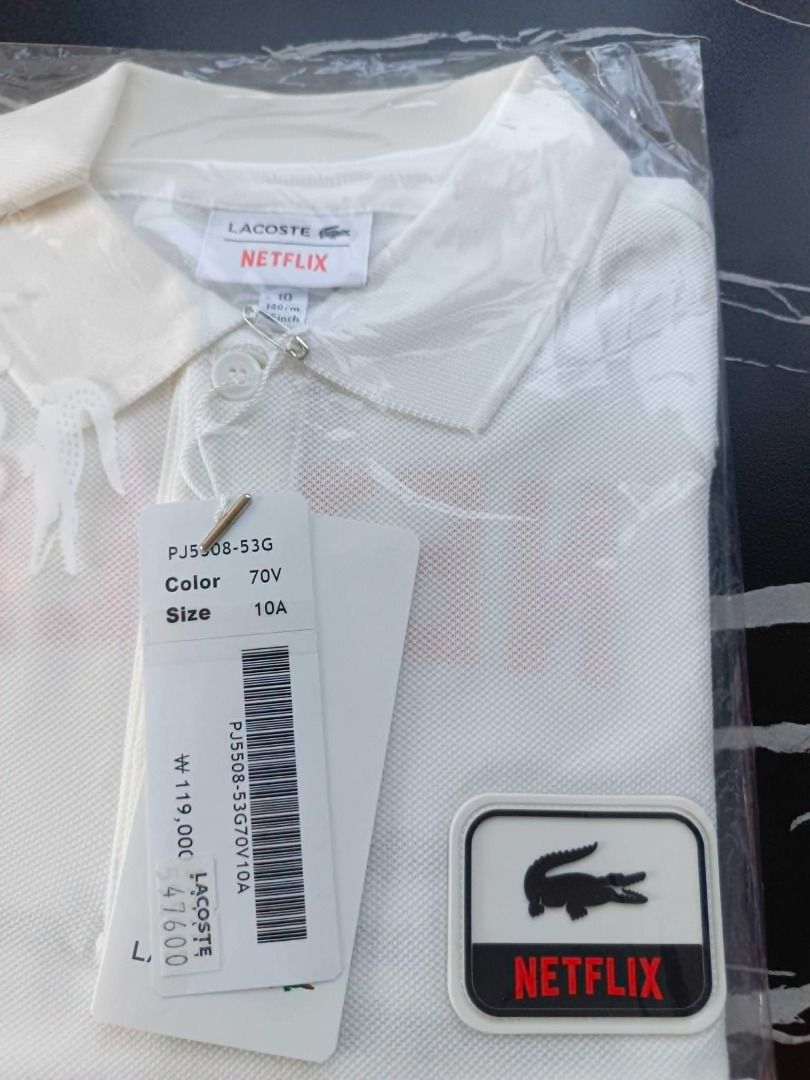 Lacoste x Netflix Kids Size 10A & 12A (Category: Babies & Kids Fashion) located in Santa Rosa. Submitted by omnicronzxc (Listing ID 1451283441, Image 2). Description: brandnew with tags ✅₱2,600 each add shipping JNT PO 🔴️Size 10A: 15.5 x 21 🔴️Size 12A: 16.5 x 22.5 .