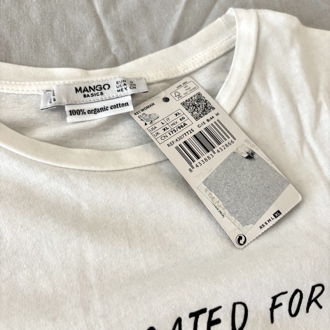 NEW MANGO Basic White Statement Tee T-Shirt (Category: Shirts) located in Quezon City. Submitted by _crackle_ (Listing ID 1451156348, Image 2). Description: - Never been used before - Comes with original tags - Collar is slightly yellow (as seen in the last photo EUR S/USA XS.
