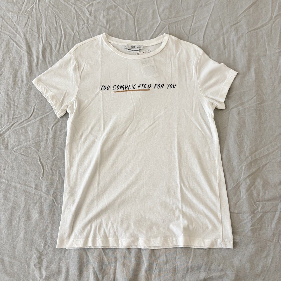 NEW MANGO Basic White Statement Tee T-Shirt (Category: Shirts) located in Quezon City. Submitted by _crackle_ (Listing ID 1451156348, Image 1). Description: - Never been used before - Comes with original tags - Collar is slightly yellow (as seen in the last photo EUR S/USA XS.