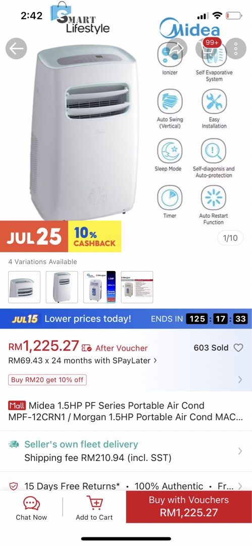 Midea 1.5HP Portable Air Conditioner MPF-12CRN1 (Category: Air Conditioners & Heating) located in Kuala Lumpur. Submitted by nurafifa3019165 (Listing ID 1451202888, Image 1). Description: - Midea 1.5HP Portable Air Conditioner (Model: MPF-12CRN1) - Built-in Ionizer for cleaner air - Self-Evaporative System: Reduces water drainage - Auto Swing function for even cooling - Convenient Timer setting - Sleep Mode for comfortable night cooling - Self-Di