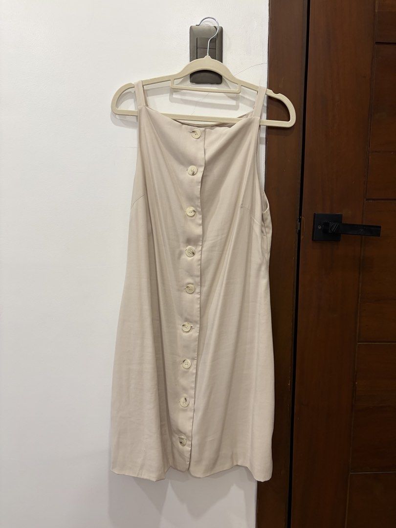 MNG Beige Button-Front Sleeveless Dress (Category: Dresses) located in Davao. Submitted by _casells (Listing ID 1451181843, Image 1). Description: - Cute beige dress from MNG - Sleeveless design - Button-front detail - Square neckline -Used twice 😅.