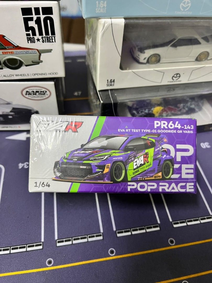 Pop Race 1/64 EVA RT Test Type-01 Goodride GR Yaris (SEAL) (Category: Toys & Games) located in Kuala Lumpur. Submitted by pocketwheels (Listing ID 1451320819, Image 1). Description: - Scale: 1/64 - Brand: Pop Race - Model: EVA RT Test Type-01 Goodride GR Yaris - Condition: Brand new in original packaging - Ideal for: Diecast car collectors, fans of unique models.