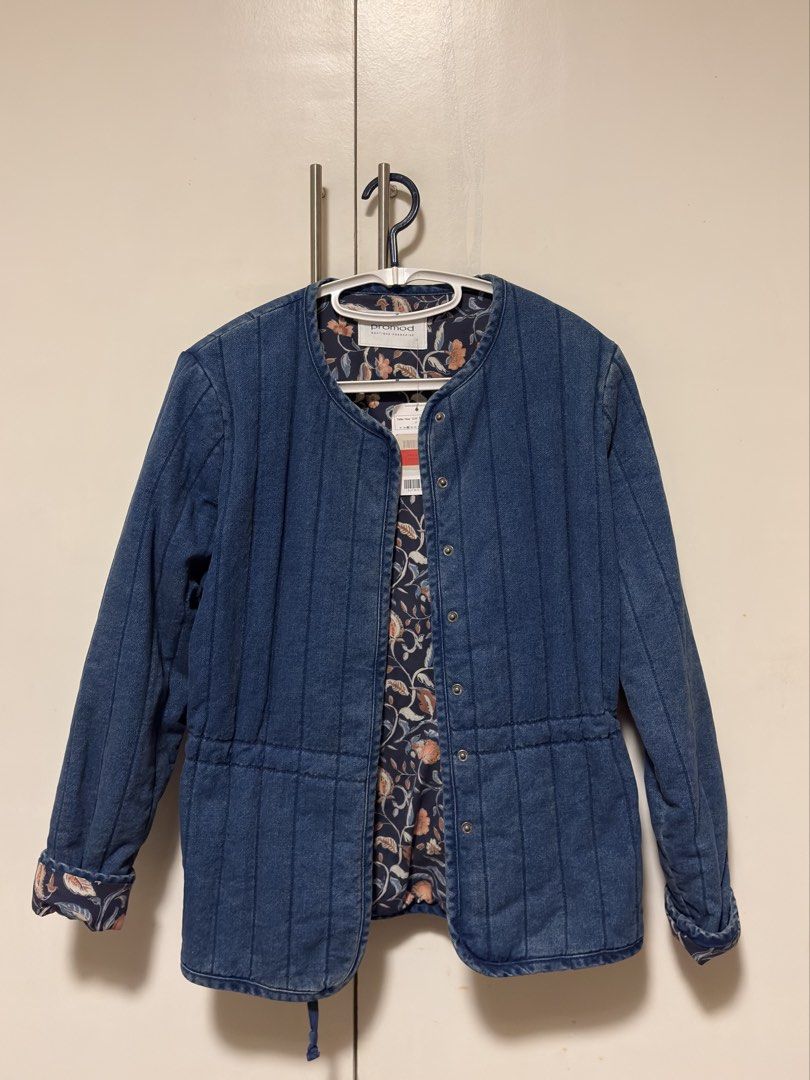 Promod Quilted Denim Jacket with Floral Lining (Category: Coats, Jackets and Outerwear) located in Manila. Submitted by acacu (Listing ID 1451298030, Image 1). Description: Brand New with Tags Promod Quilted Denim Jacket Size: EU 38 * Never worn * Original tags attached * Quilted denim with floral print lining * Snap button closure * Adjustable cinched waist * Floral cuff detail Original store tag: ₱1,195 (sale price). Selling because it was a gi