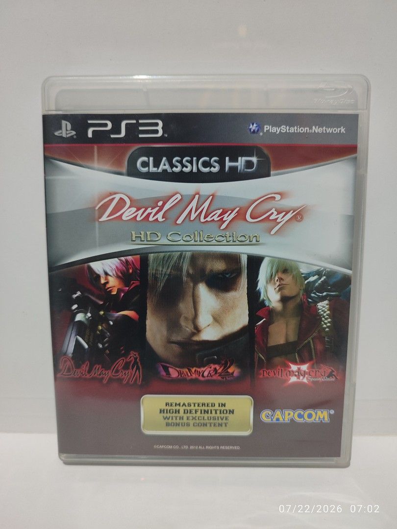 PS3 - Devil May Cry HD Collection (PRE-LOVED) "R3" (Category: PlayStation) located in Mendez-Nunez. Submitted by sf2_gameshop (Listing ID 1451158393, Image 1). Description: PLEASE READ The disc contains Devil May Cry games parts 1 to 3. CONDITION: a pre-loved item, in very good condition. Tested working. It comes with a game manual. GENRE: Action-adventure, hack and slash MODE: Single-player REGION: 3 - Asia VOICE: English TEXT: English MANUAL: E