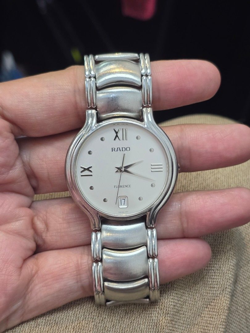 Rado Florence Celeste Silver Dial Men's Watch (Category: Luxury Watches) located in Taguig. Submitted by mluxeph (Listing ID 1451193628, Image 2). Description: Rado Florence Celeste Silver Dial Men's Watch Reference #: 115.3777.4 Movement: Quartz Case Size: 35mm / 36mm (with crown) Case Material: Stainless steel Strap Size: 6.25” / 7.5” (with face) Crystal: Sapphire Water Resistance: 100m Dial Type/Color: Analog / Silver Calendar: Date display Ba