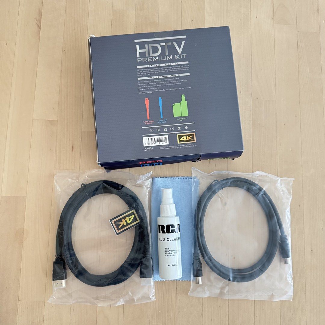 RCA HDTV Premium Set HDMI Cable RF Cable （分類：電視組件及配件）位於 Hong Kong。 由 mikolamm 提交（商品編號 1451264222，圖片 1）。簡介： 包括： - 1.5米 HDMI cable - 1.5米 RF cable - cleaning kit (LCD cleaner + cloth) * 全新未用。