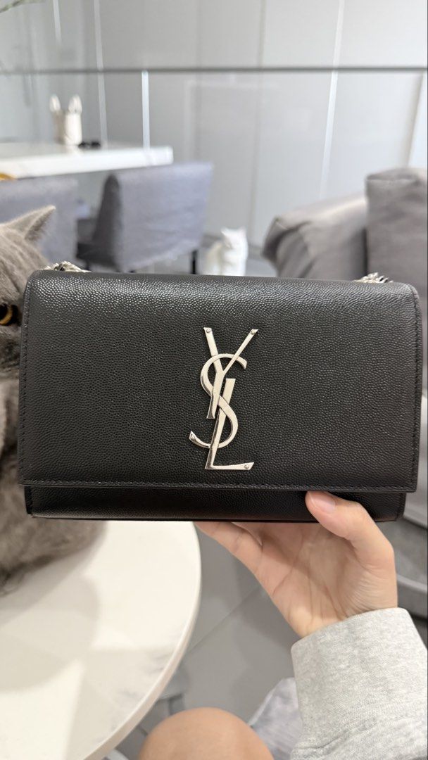 Authentic YSL Kate Small, Black Leather, Silver Hardware (Category: Luxury Bags & Wallets) located in Manila. Submitted by immelizza (Listing ID 1451213943, Image 1). Description: - Authentic Saint Laurent (YSL) Kate Small - Color: Black - Hardware: Silver - Includes: Dust bag and LegitGrails authentication card - Condition: Like new, hairline scratches on hardwares only - Willing to meet-up on locations with entrupy (buyer will handle fee) - Rar
