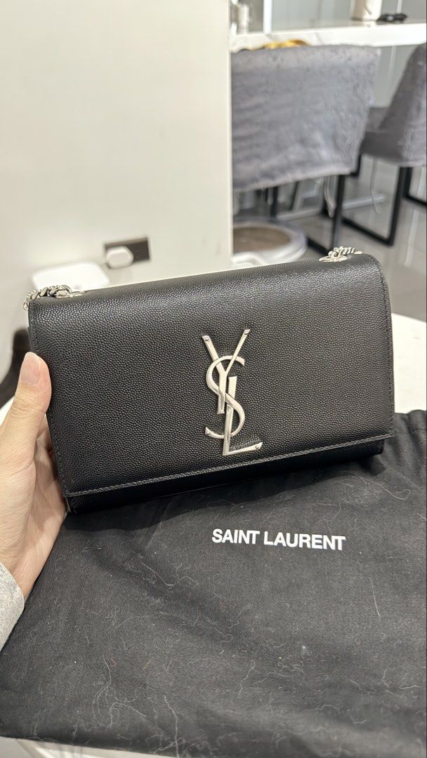 Authentic YSL Kate Small, Black Leather, Silver Hardware (Category: Luxury Bags & Wallets) located in Manila. Submitted by immelizza (Listing ID 1451213943, Image 3). Description: - Authentic Saint Laurent (YSL) Kate Small - Color: Black - Hardware: Silver - Includes: Dust bag and LegitGrails authentication card - Condition: Like new, hairline scratches on hardwares only - Willing to meet-up on locations with entrupy (buyer will handle fee) - Rar