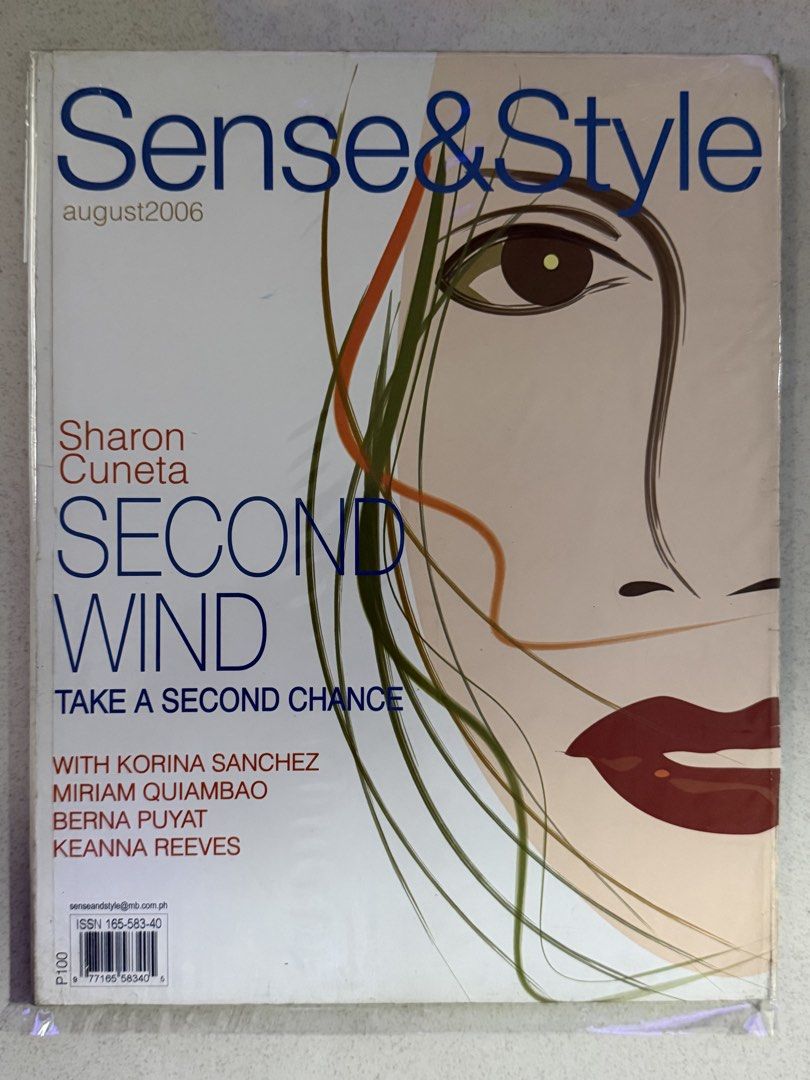 Sense & Style Magazine August 2006 (Category: Magazines) located in Pasay City. Submitted by gahaman02 (Listing ID 1451191921, Image 1). Description: - Sense & Style Magazine - August 2006 Issue - Cover Feature: Sharon Cuneta - 'Second Wind: Take a Second Chance' - Other Features: Korina Sanchez, Miriam Quiambao, Berna Puyat, Keanna Reeves - Price: P100 - ISSN: 165-583-40.