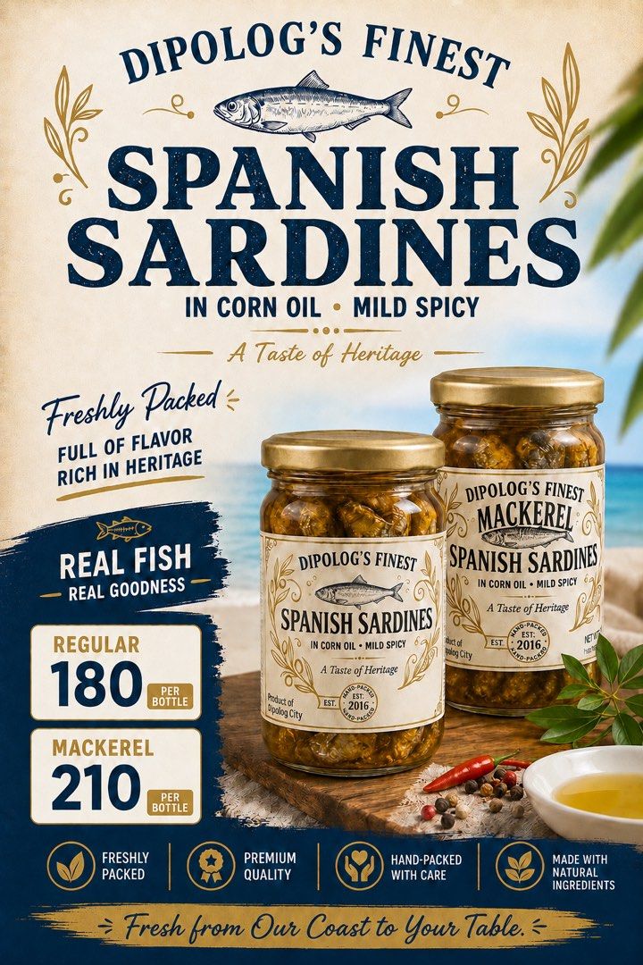 Spanish Sardines For Sale (Category: Other Food & Drinks) located in Quezon City. Submitted by elthequeen (Listing ID 1451247206, Image 3). Description: AVAILABLE NOW 😊 🐟 Taste the pride of Dipolog! Premium Spanish Sardines made with quality ingredients and authentic flavor in every bottle. Perfect with hot rice, pasta, bread, or as a thoughtful pasalubong. ✨ Exclusively available through us. Order yours today! 😋 Price: Regular Sardines- Php 1