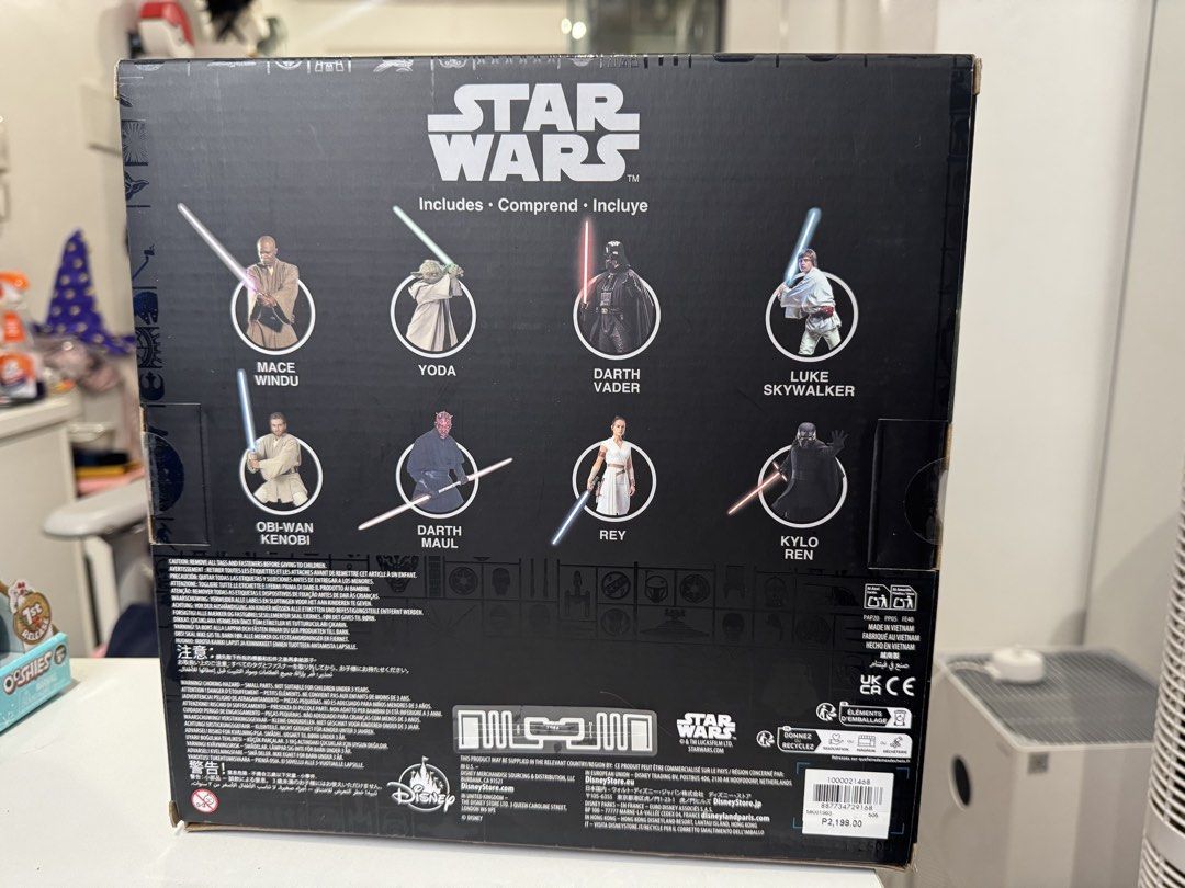 Star Wars Sith & Jedi Figurine Set (Category: Figurines & Statues) located in Pasig City. Submitted by biakiin (Listing ID 1451240483, Image 2). Description: - Complete Disney Star Wars Sith & Jedi figurine set - Features 8 iconic characters: Mace Windu, Yoda, Darth Vader, Luke Skywalker, Obi-Wan Kenobi, Darth Maul, Rey, and Kylo Ren - Ideal for any Star Wars enthusiast or collector - All figures are brand new and sealed in their original packagi