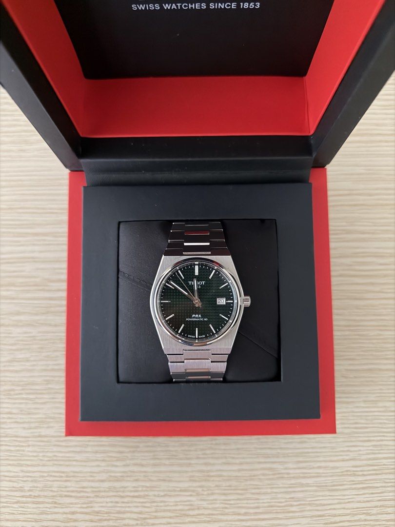 Tissot PRX POWERMATIC 80 (Category: Watches) located in Kuala Lumpur. Submitted by jianistrae (Listing ID 1451232012, Image 3). Description: - ✅ used less than 5 times - Striking Green Dial - Durable Stainless Steel Bracelet - Includes Original Tissot Box - Authentic Swiss Made Quality -40mm .